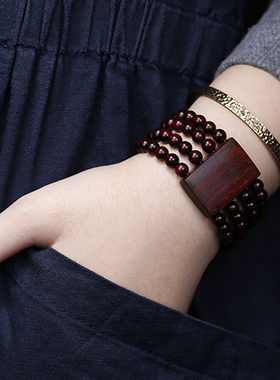 民族风印度小叶紫檀老料多圈佛珠手排手链女简约手串男文艺气质