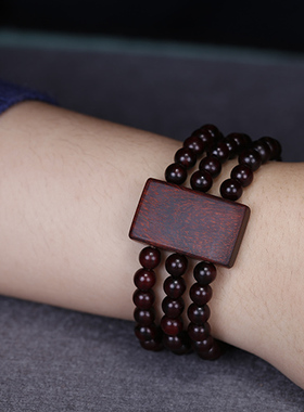 民族风佛珠手串印度小叶紫檀老料三圈手排手链女文艺气质简约百搭