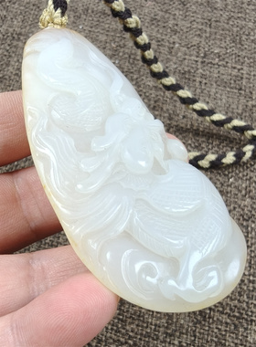 和田玉青白玉雕刻把玩件生意兴隆