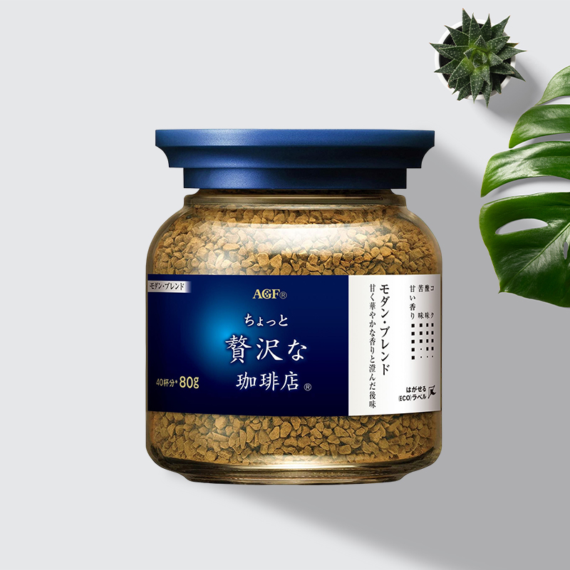 日本进口AGF纯咖啡粉摩登混合风味手冲泡速溶冻干黑咖啡80g瓶装 - 图0