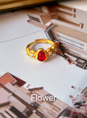 红色葫芦沙金戒指气质轻奢新中式复古宫廷风珐琅彩国潮百搭指环