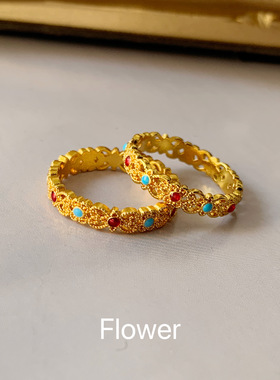 金店同款镂空花丝珐琅彩戒指气质轻奢小众新中式复古食指叠戴指环