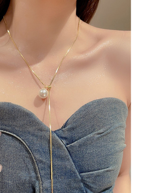 抽拉可调节珠珠钛钢项链小众轻奢高级气质感链长款毛衣链TX02