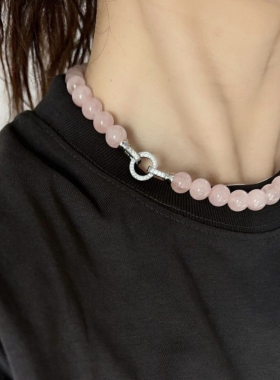 粉水晶项链少女心粉色珠时尚设计感时尚小众设计感百搭颈链锁骨链