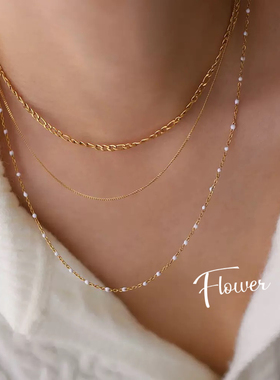 白色珐琅手工圆珠钛钢项链小众气质轻奢百搭高级叠戴颈链锁骨链