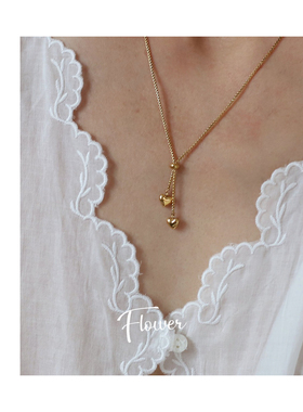 双爱心吊坠抽拉项链心心相印桃心简约百搭气质轻奢高级感毛衣HM04