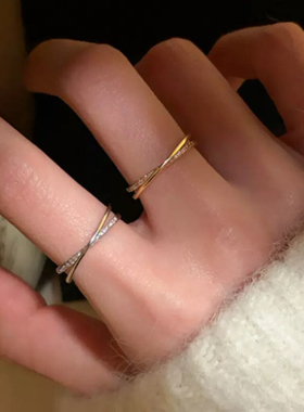 交叉设计锆石钛钢戒指女气质轻奢小众设计时尚百搭食指叠搭指环