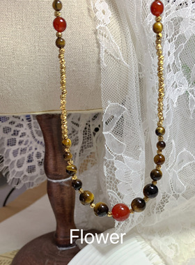 天然红玛瑙虎眼石串珠满天星项链气质轻奢复古小众高级秋冬毛衣链