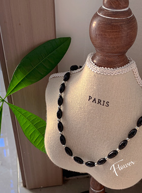 黑色椭圆串珠项链气质轻奢小众高级感精致设计高级感百搭锁骨链