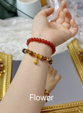 天然红玛瑙石榴石猫咪手串新中式国风复古本命年红色招财猫手链