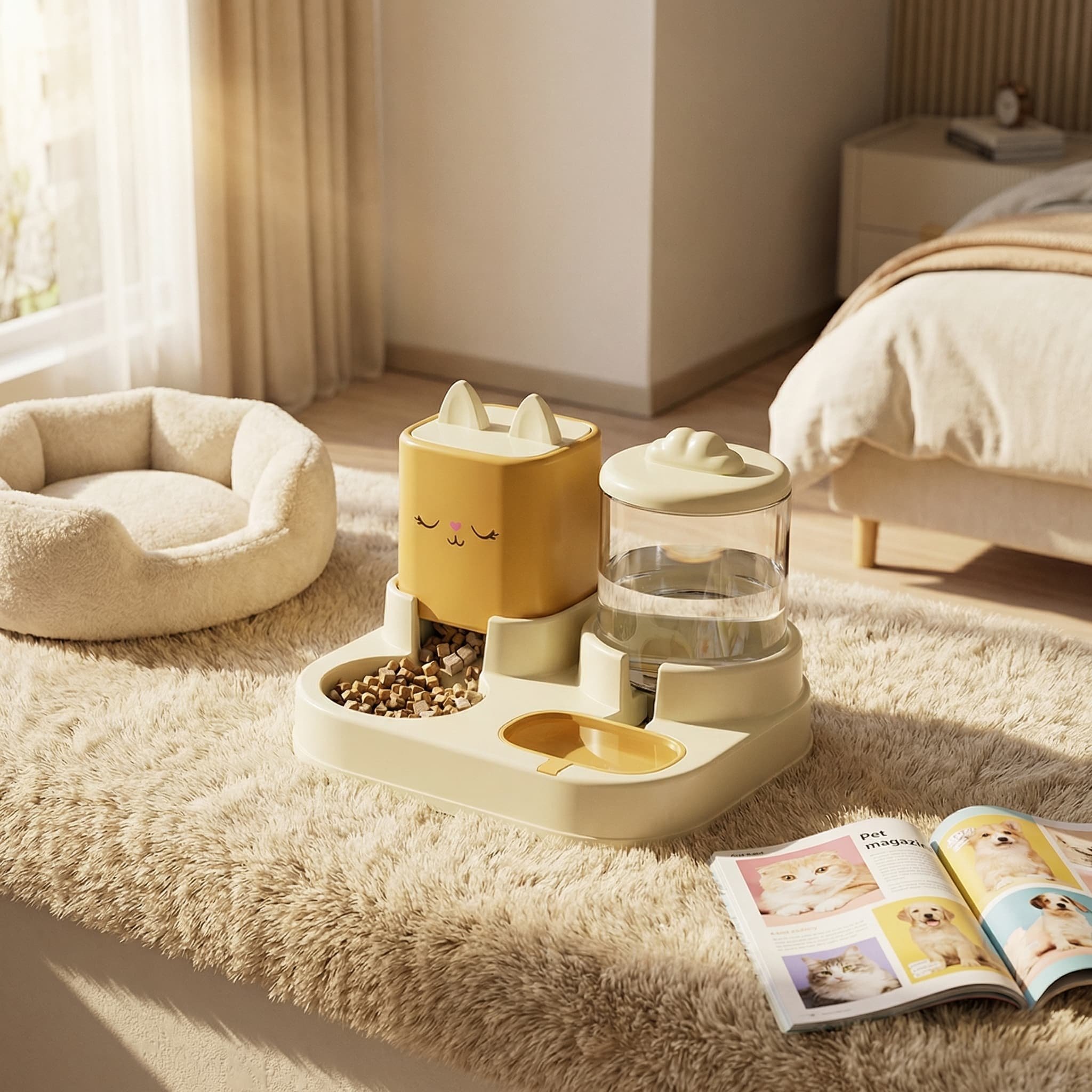 猫碗狗碗自动喂食器猫食盆猫咪粮双碗饮水碗一体式宠物智能碗家用,淘宝优惠券,粉丝福利购,淘宝优惠卷