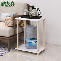 Minimalist home multilayer shelve shelf wood universal wheel mobile wooden floor shelf holder host frame