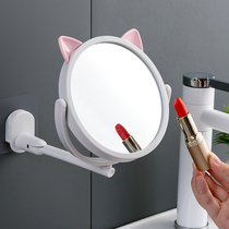 Cartoon Cat Ear Cosmetic Mirror Free of perforated wall-mounted rotatable small mirror Home Bathroom Wall Toilet Beauty Mirror