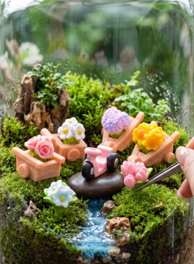 微景观摆件鲜花小推车园艺家居