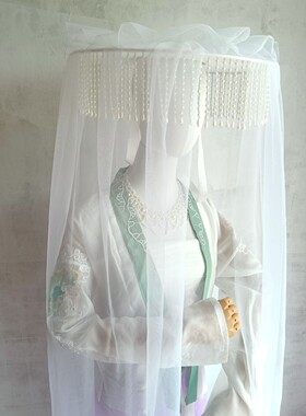 现货成品薄透米兰纱蕾丝帷帽蕾丝笠帽斗笠古风帽汉服帽流苏幕笠帽