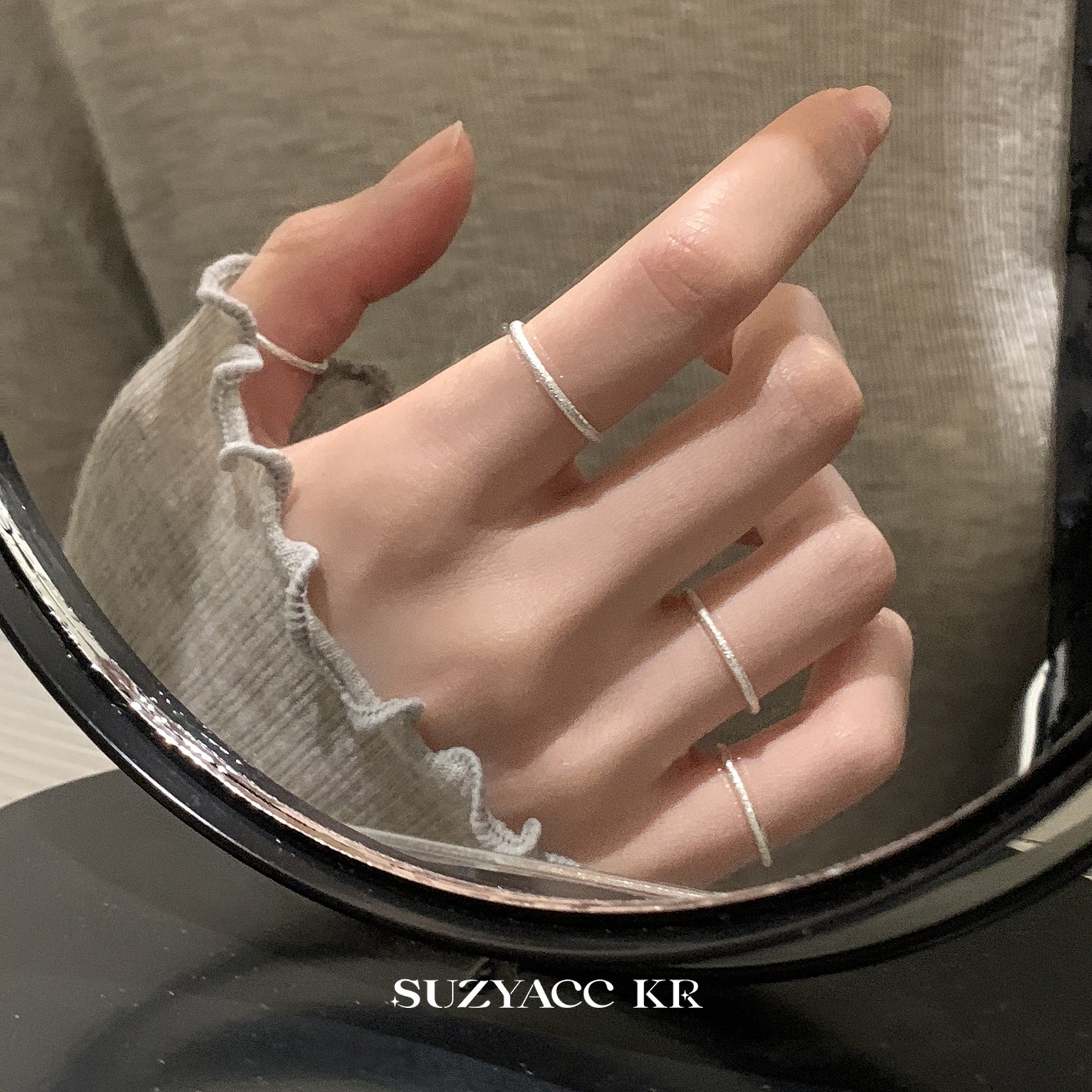 Suzyacc kr pure silver frosted crushed ice plain ring ins simple cold style niche high-end index finger ring