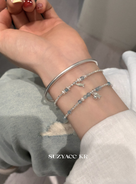 suzyacc kr纯银蓝色小鱼碎银手链轻奢小众精致百搭高级手饰女