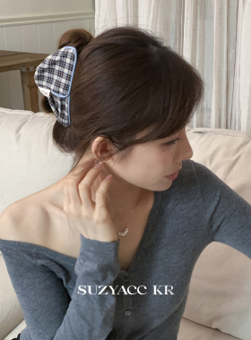 suzyacc kr森系复古文艺布艺格纹三角抓夹女高级感2026新款盘发夹