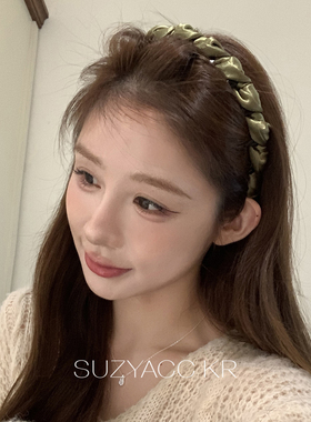 suzyacc kr高级感缎面橄榄绿扭结齿梳发箍法式复古高级感洗脸头箍