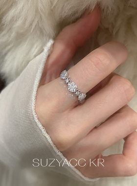 suayacc kr精致轻奢花朵合成锆石戒指气质小众设计感食指戒指环女