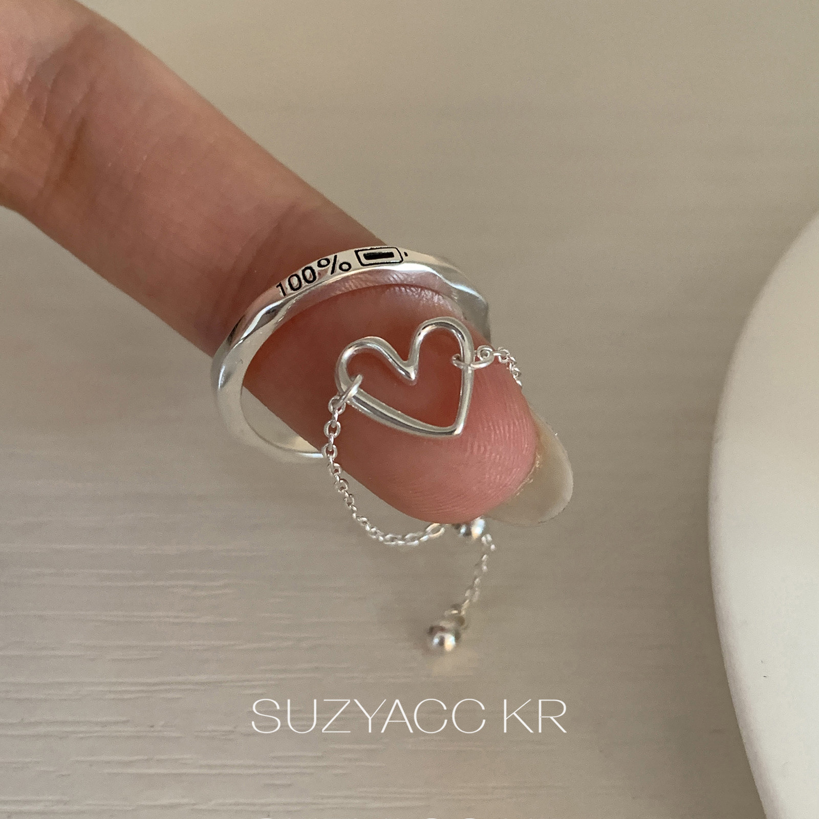 Suzyacc kr minimalist niche love pull sterling silver ring ins style personalized versatile high-end index finger ring