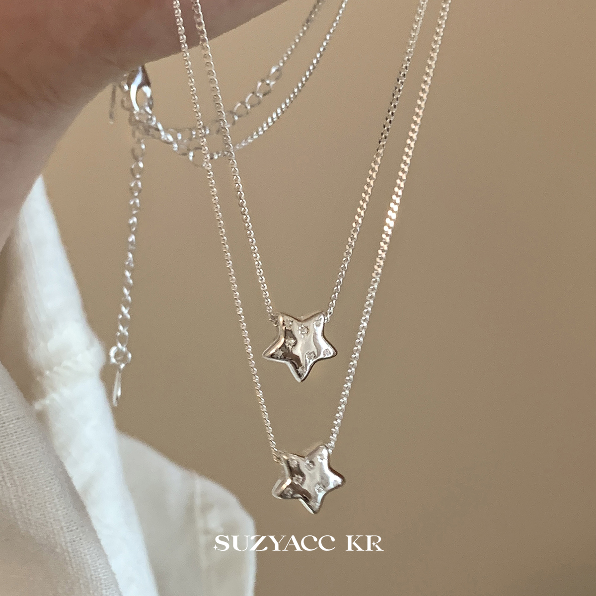 suzyacc kr纯银镶钻星星项链极简风ins小众锁骨链百搭通勤毛衣链 - 图2