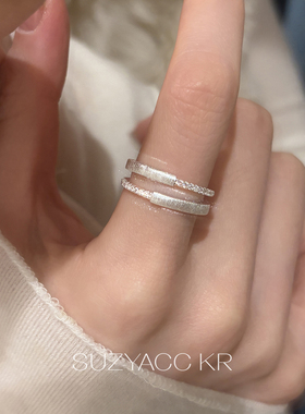suayacc kr复古金色拉丝水钻双层戒指女气质温柔小众高级感食指戒