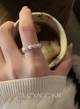suzyacc kr手工拉丝闪钻星星戒指重工小众设计感食指戒气质指环女