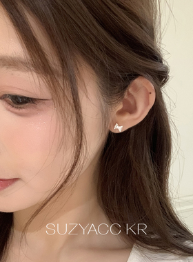 suzyacc kr小众设计蝴蝶结意面纯银耳钉精致简约小巧百搭高级耳环