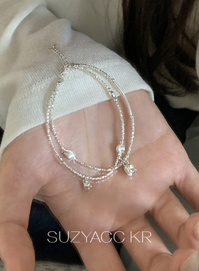 suzyacc kr铃兰花纯银双层碎银手链小众精致百搭高级感串珠手饰女