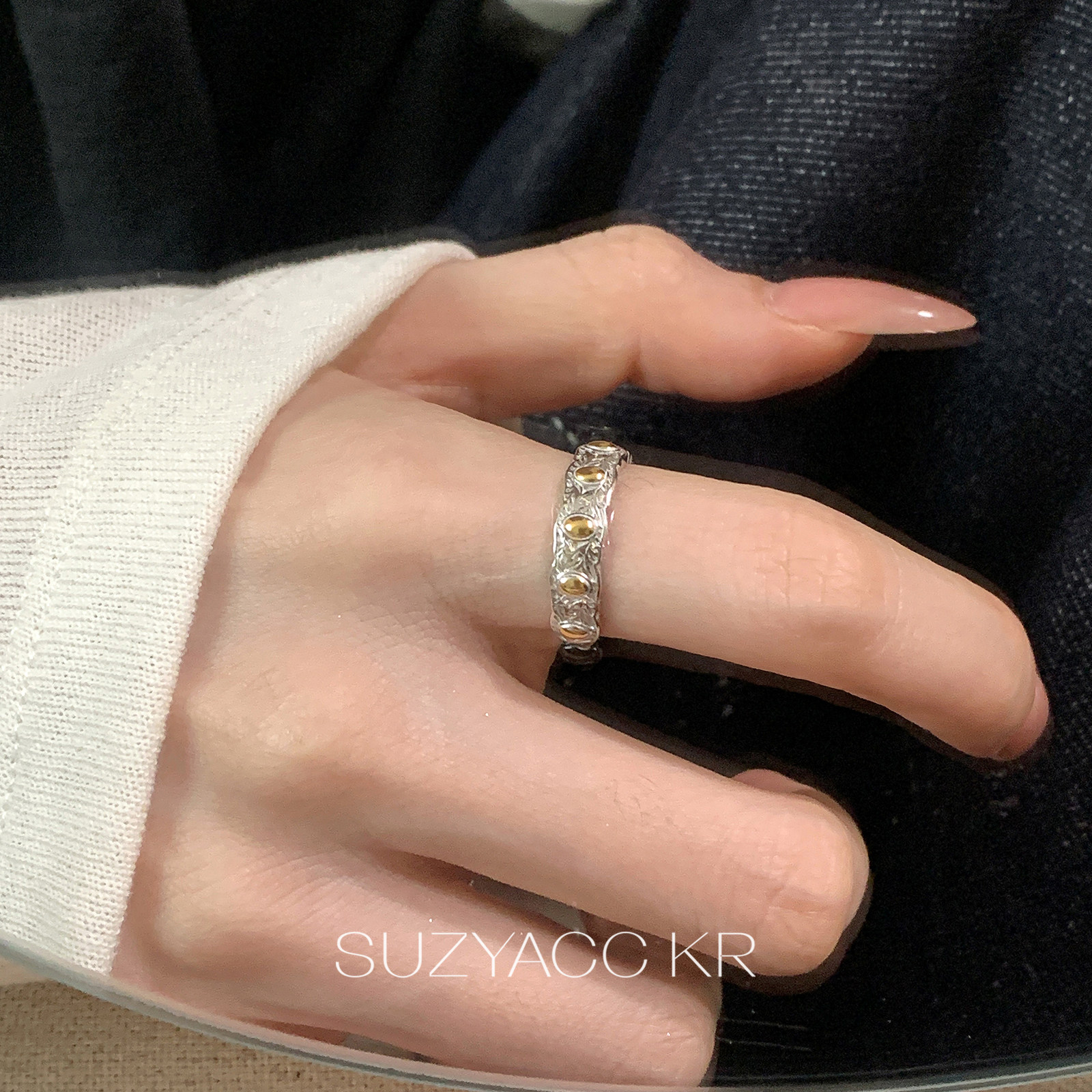 Suzyacc kr niche seven-grain sterling silver ring heavy industry versatile index finger ring big-name light luxury personalized ring