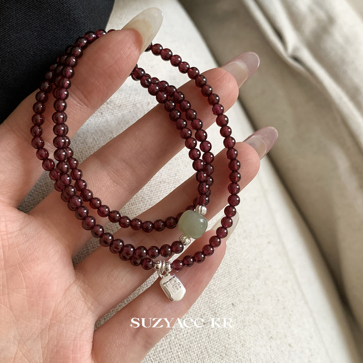 suzyacc kr纯银石榴石多层串珠手链早秋复古百搭高级显白叠戴手串,淘宝优惠券,粉丝福利购,淘宝优惠卷