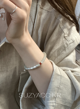 suzyacc kr足银玉石弯管手链禅意手饰中式温柔复古精致百搭手串女
