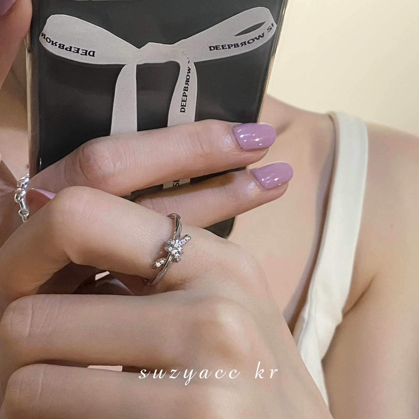 suzyacc kr小众设计高级感水钻扭结戒指女时尚个性ins网红食指戒 - 图0