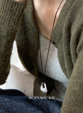 suzyacc kr极简风金属坨坨黑绳毛衣链女小众设计个性高级感长项链