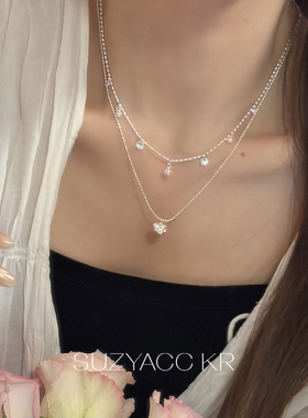 suzyacc kr春夏小众爱心吊坠叠戴项链超闪水钻显白锁骨链精致颈链