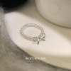 Suzyacc kr sterling silver bow imitation pearl ring elastic light luxury temperament high-end index finger ring adjustable