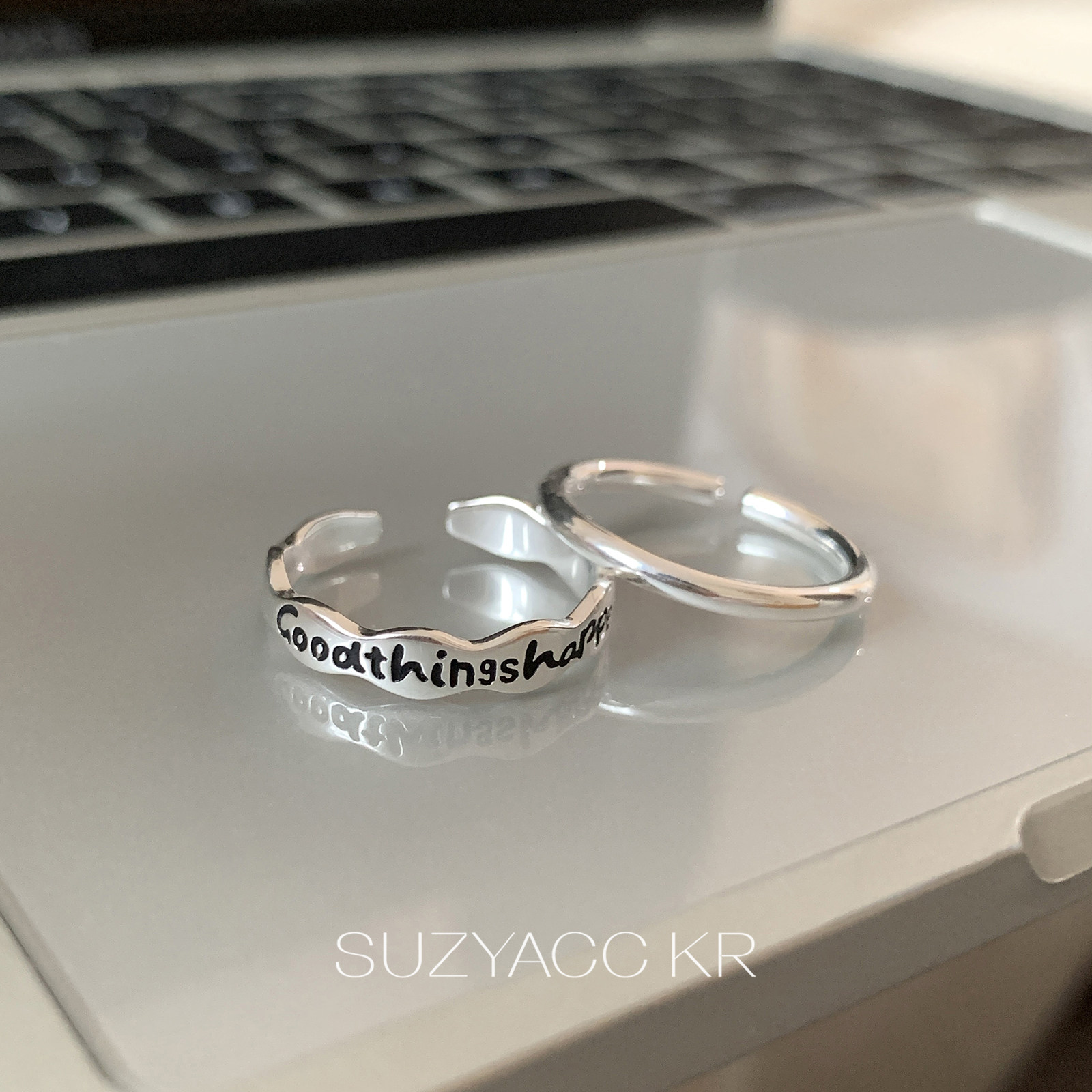 Suzyacc kr letter wave sterling silver ring simple retro niche high-end index finger ring versatile ring