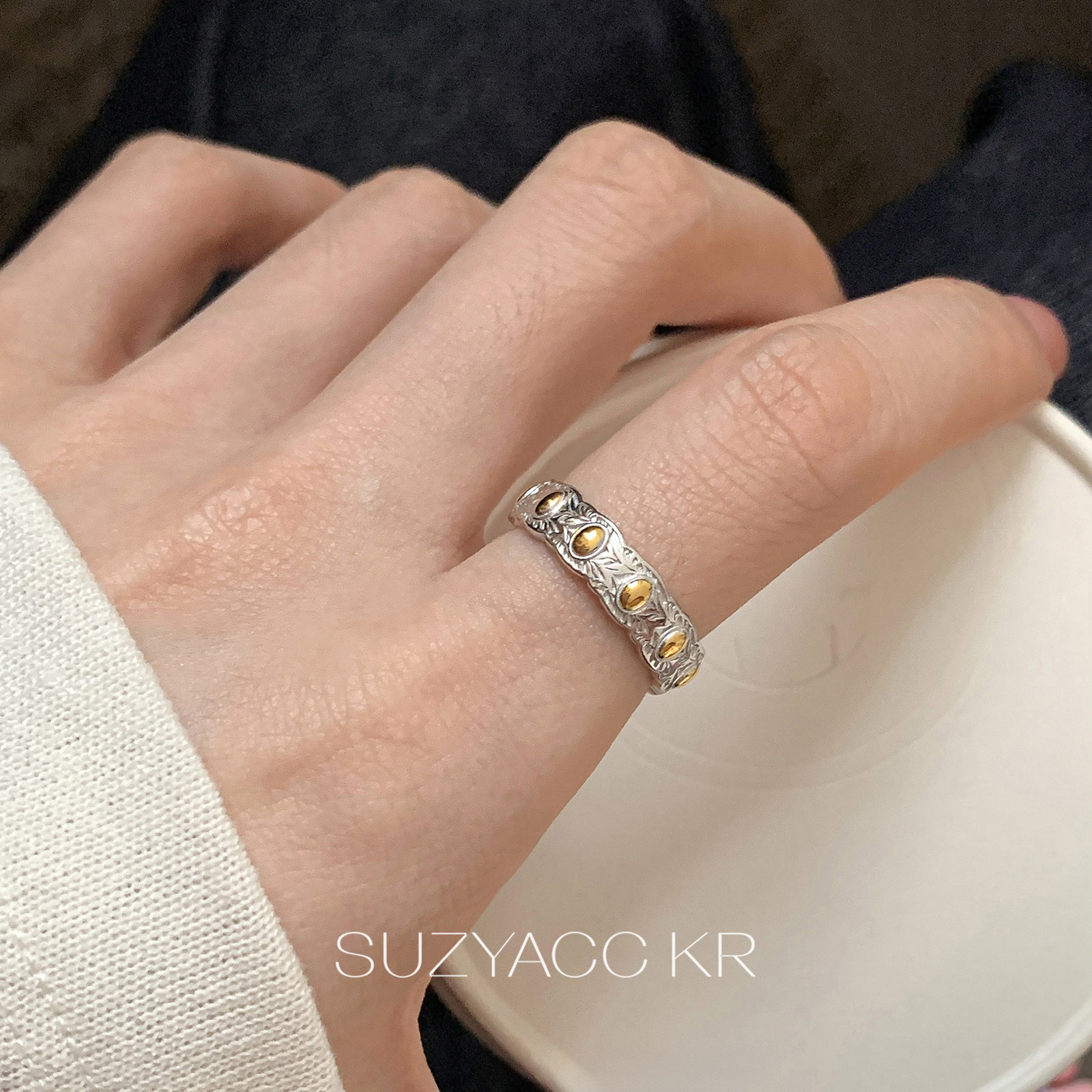 Suzyacc kr niche seven-grain sterling silver ring heavy industry versatile index finger ring big-name light luxury personalized ring