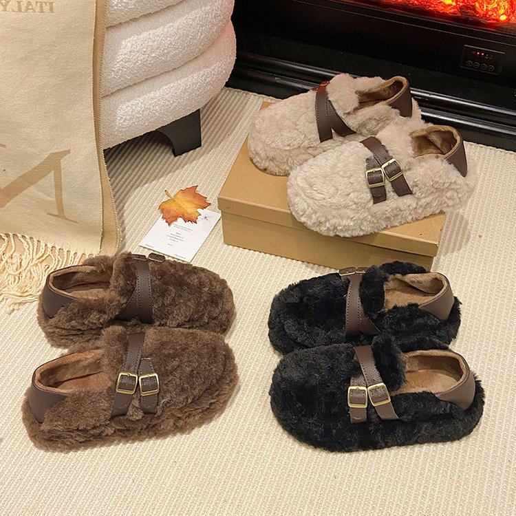 毛毛鞋女款2025新款冬季加绒加厚棉鞋一脚蹬两穿豆豆鞋包头棉拖鞋,淘宝优惠券,粉丝福利购,淘宝优惠卷