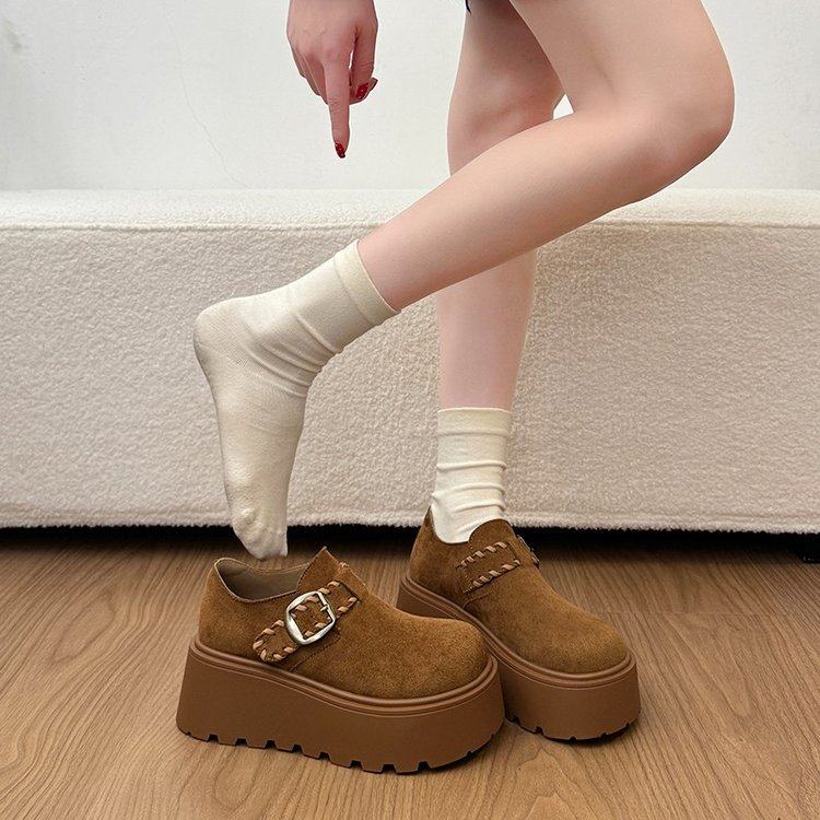 厚底乐福鞋女2026新款反绒皮皮带扣增高松糕鞋复古鞋深口单鞋百搭,淘宝优惠券,粉丝福利购,淘宝优惠卷
