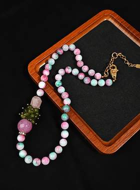 新款复古新中式国风天然石串珠项链大气服装配饰多巴胺毛衣链女