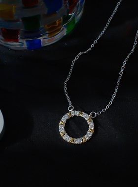 冷淡风精致双色镶钻圆环项链女轻奢小众设计感简约锁骨链百搭颈链