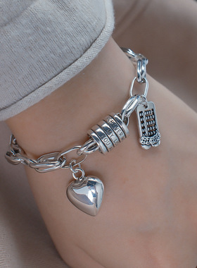 跨境复古爱心招财算盘手链女ins风小众潮流个性气质百搭手饰