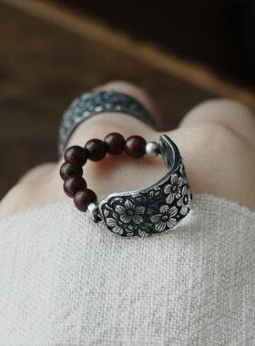 《陌上花开》戒指新中式复古原创个性设计感指环木质重工原创设计