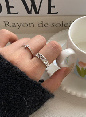 两件套甜酷风ins十字礼花可调节开口指环戒指小众轻奢食指戒