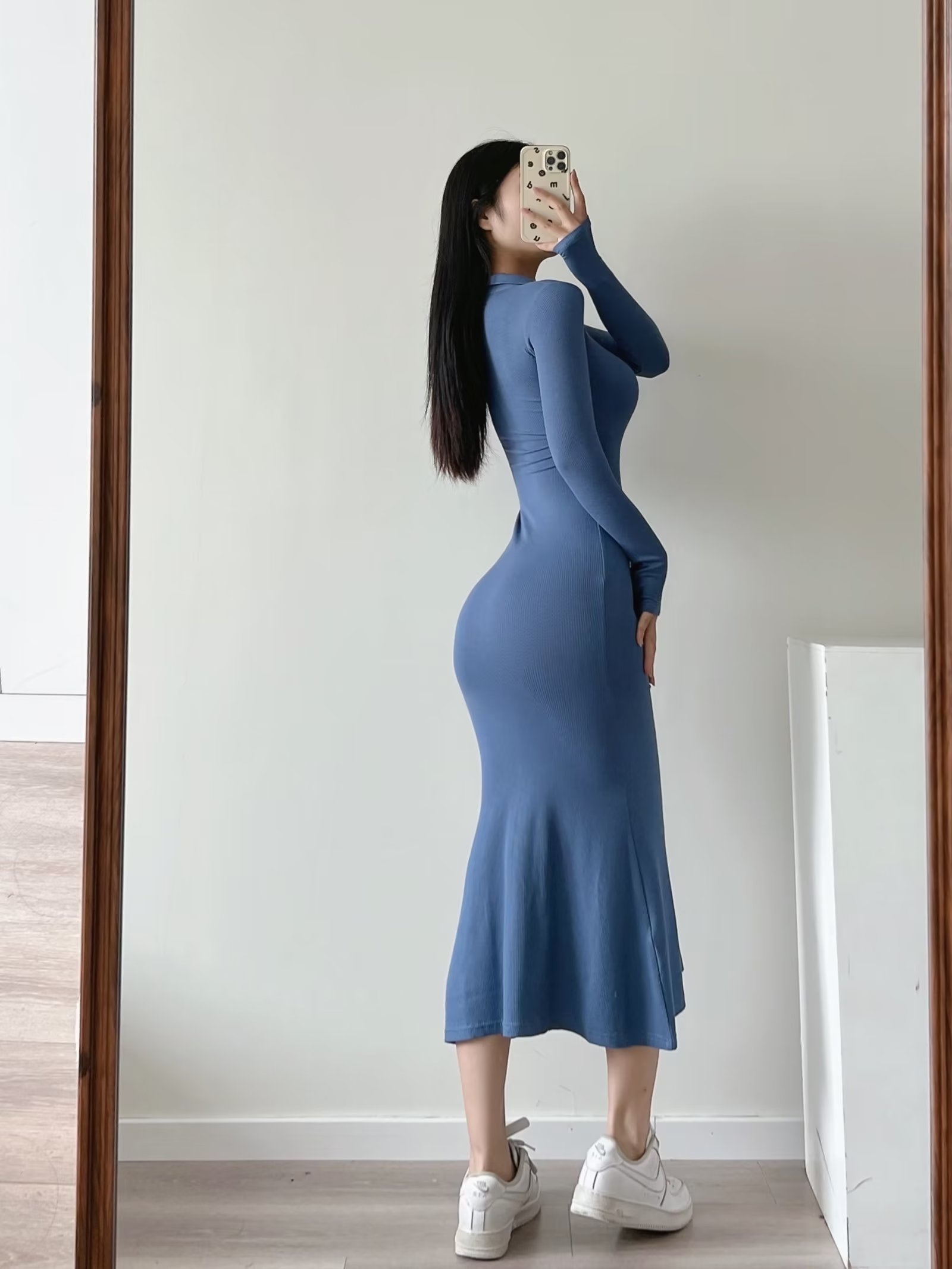 设计感显身材高个子辣妹连衣裙女秋新款紧身显瘦弹力包臀鱼尾长裙 - 图0