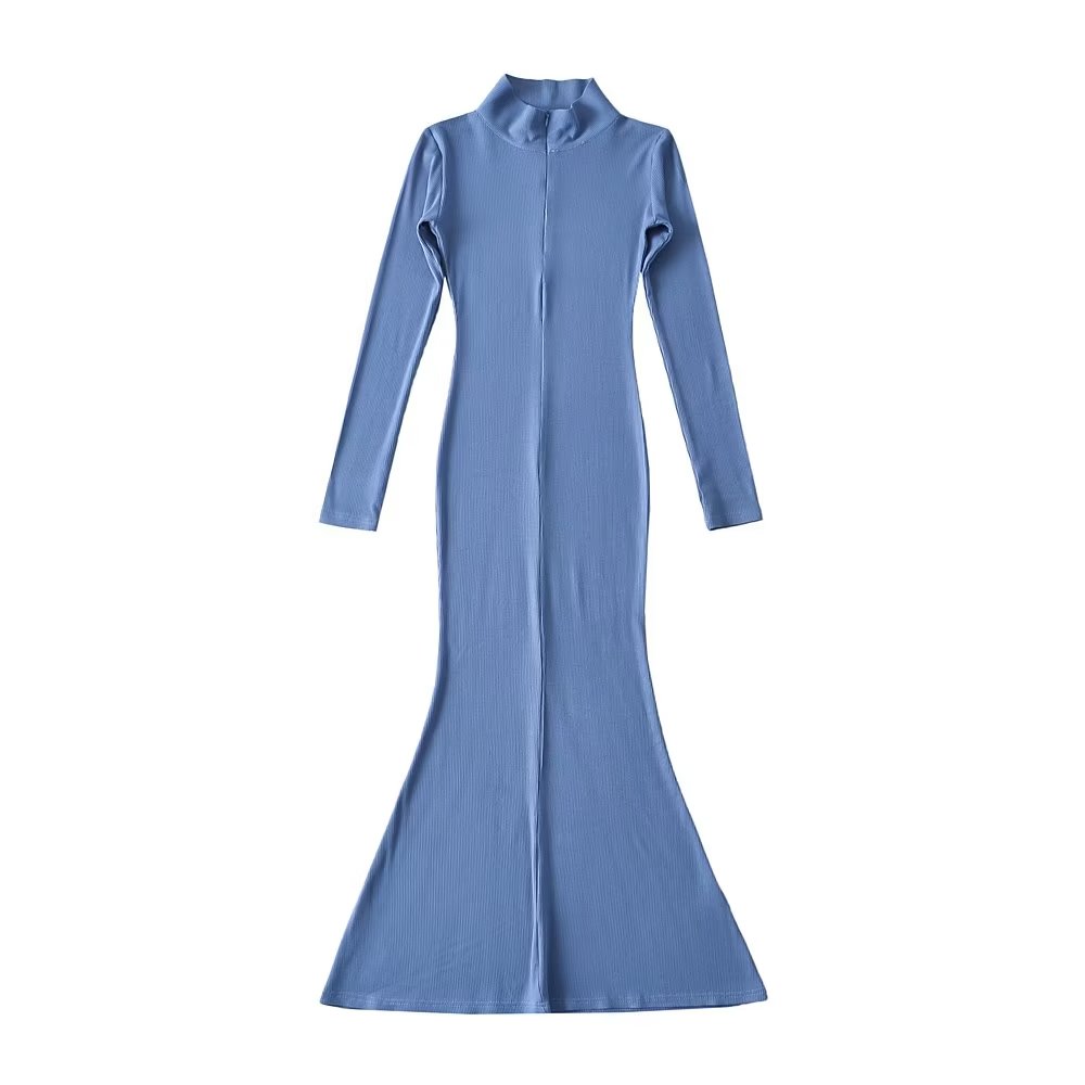 设计感显身材高个子辣妹连衣裙女秋新款紧身显瘦弹力包臀鱼尾长裙 - 图1