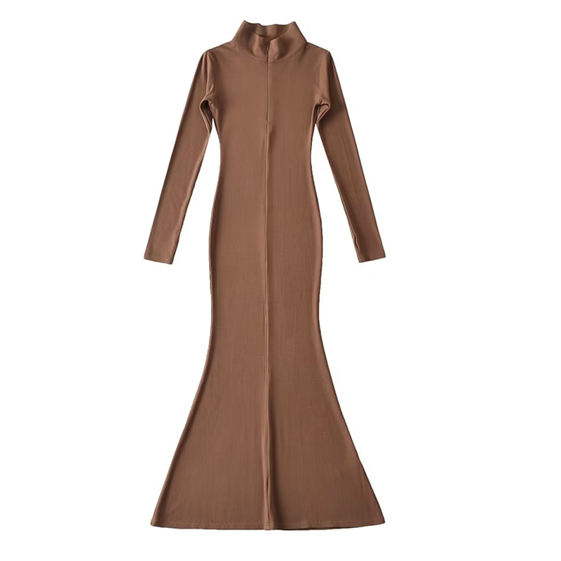 设计感显身材高个子辣妹连衣裙女秋新款紧身显瘦弹力包臀鱼尾长裙 - 图3