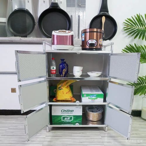 不锈钢碗柜简易餐边柜多功能家用餐具收纳柜不锈钢厨房橱柜储物柜 - 图0